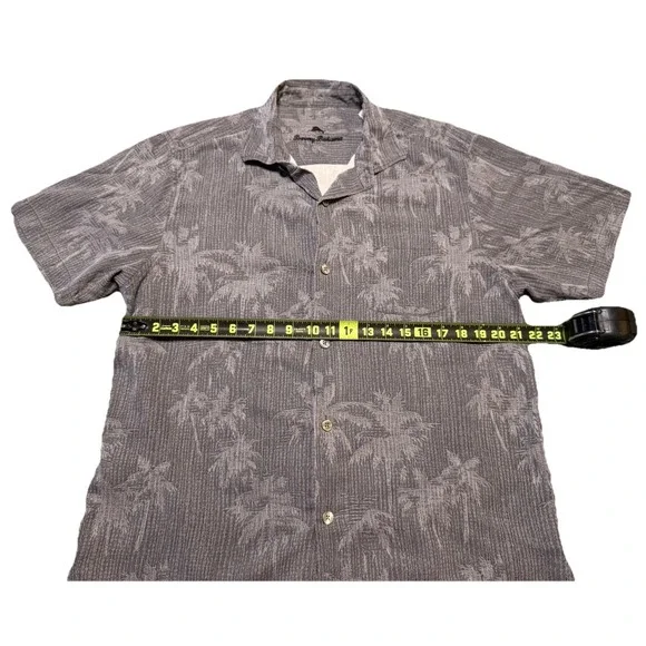 Tommy Bahama Shirt Mens L Gray‎ Hawaiian Silk Palm Tree Beach Retro Vintage - Picture 10 of 12